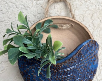 Jeans wall hanging planter - blue  and clay