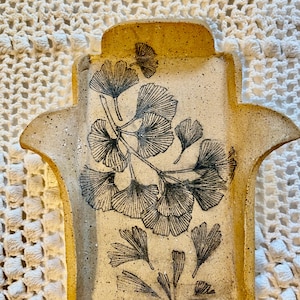 Hamsa plate with botanical print handmade