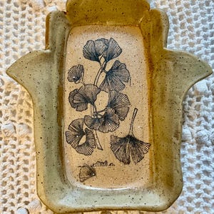 Hamsa plate 2 with botanical print handmade