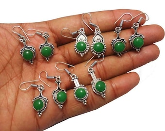 Green Onyx Gemstone Earring Wholesale Lot Earring, 925 Sterling Silver Plated Earring Handmade Jewelry, Vintage Jewelry