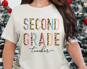 Second Grade Teacher, 2nd Grade Teacher Shirt, Grade Level Shirts, Half Leopard Teacher Tee, Second Grade Squad Tribe Crew, Gift For Teacher