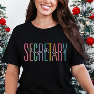 Custom Name Secretary Shirt, Birthday Secretaries Day Gift Tees, School Receptionist T-Shirts, First Day Of School Admin Squad Personalized