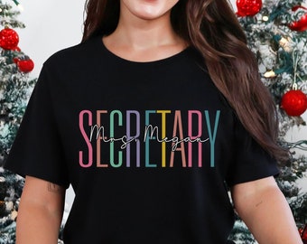Custom Name Secretary Shirt, Birthday Secretaries Day Gift Tees, School Receptionist T-Shirts, First Day Of School Admin Squad Personalized