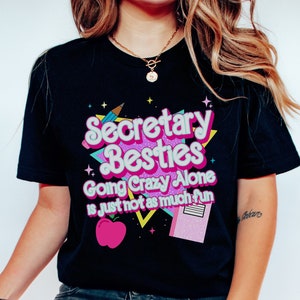 Funny Secretary Shirt, Secretary Besties Tee, In My Teacher Era T-Shirt Cute Pink 90s Retro Teacher T-Shirt, Team 90s Teacher Attendance Tee