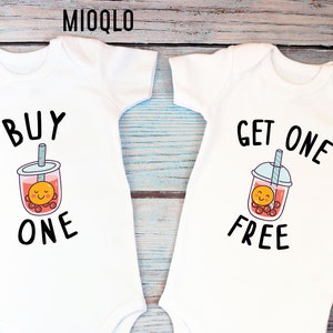 Pregnancy Announcement Twin Buy One Get One Free Boba Buddies Onesie\u00ae Funny New Mom To Be Announce Baby Bodysuits Twin Pregnant Reveal