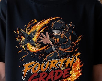 Ninja Fourth Grade Youth First Day Of School Boys Shirt, Toddlers Anime Ninja Throwing Shuriken Graphic Tee, Male 4th Grade Teacher Outfit