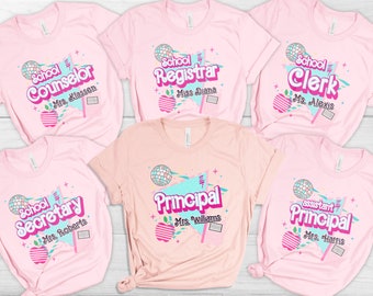 Registrar Shirt, Retro Secretary Era T-Shirt, 90s Shirt, Team 90s Personalize Principal Shirt, Cute Pink Shirts Custom School Staff Gift Tee
