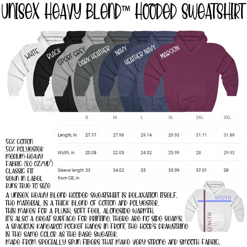Puede incluir: Una sudadera con capucha unisex hecha de una mezcla de algod&oacute;n y poli&eacute;ster. La sudadera est&aacute; disponible en una variedad de colores, incluyendo blanco, negro, gris deportivo, gris oscuro jaspeado, azul marino, azul marino jaspeado y granate. La sudadera tiene un ajuste cl&aacute;sico y est&aacute; cosida con una etiqueta que dice "Talla real". La sudadera est&aacute; hecha de 50% algod&oacute;n y 50% poli&eacute;ster, y es de peso medio a pesado. La tela es de 8.0 oz/yd&sup2;. La sudadera tiene un bolsillo canguro y una capucha con cord&oacute;n. La sudadera est&aacute; disponible en tallas S, M, L, XL, 2XL y 3XL. Las medidas para cada talla se enumeran en pulgadas. La sudadera est&aacute; hecha de fibras hiladas especialmente que la hacen muy fuerte y suave.