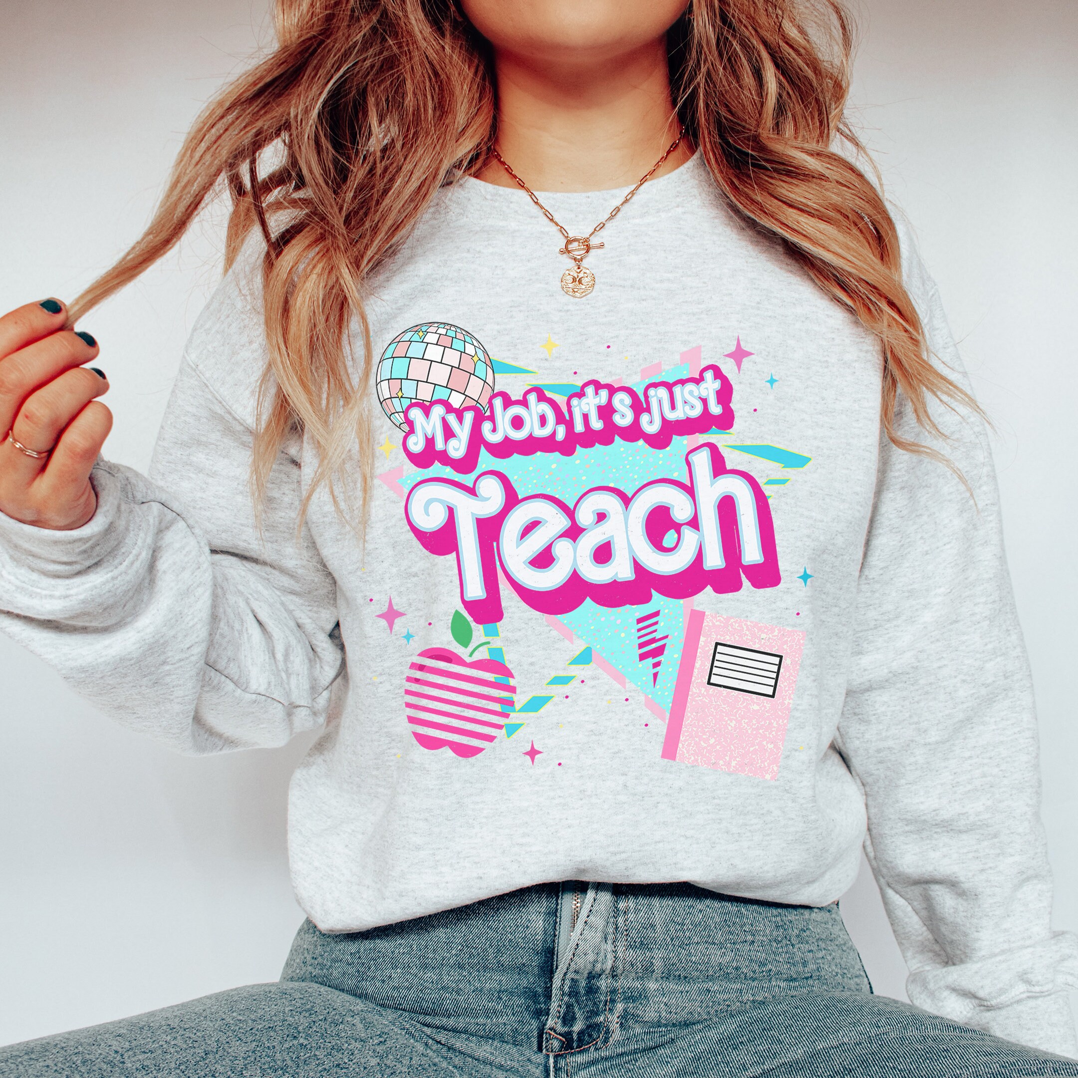 My Job It's Just Teach Teacher Shirt, Pink Teacher Shirt, 90's Pink ...