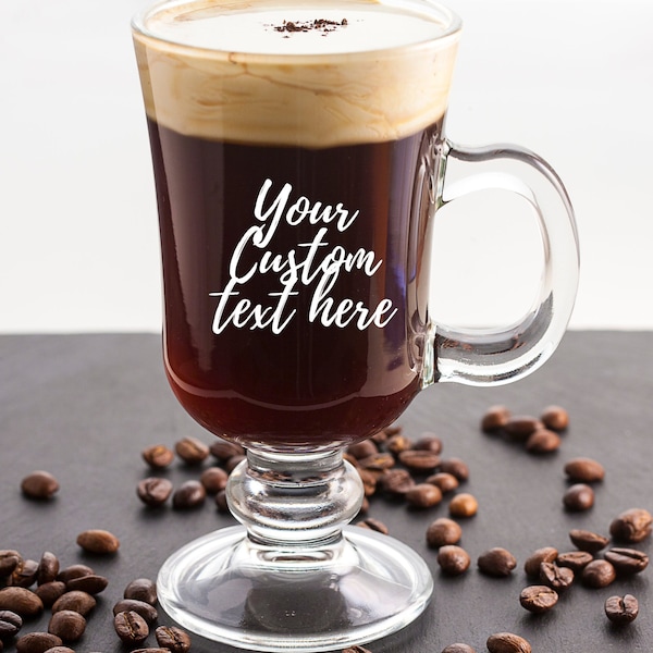 Personalized Glass coffee bug, engraved glass Irish coffee mug, Irish mug,
