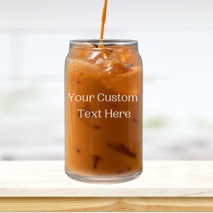 Etched iced coffee glass, Custom beer can glass, engraved soda can glass,
