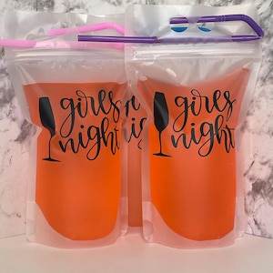 Party Trinkbeutel mit Strohhalm, wiederverwendbare Trinkbeutel, Trinkbeutel für Erwachsene, Saft Tasche, Junggesellinnenabschied Becher, personalisiert