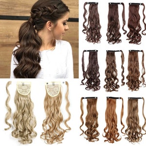 Long Straight Wrap Around Clip In Ponytail Hair Extension Heat Resistant Synthetic Pony Tail Fake Hair