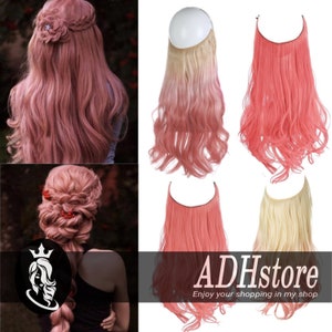 Pink Hair Extensions , No Clip In Artificial Fake Wavy Hairpiece