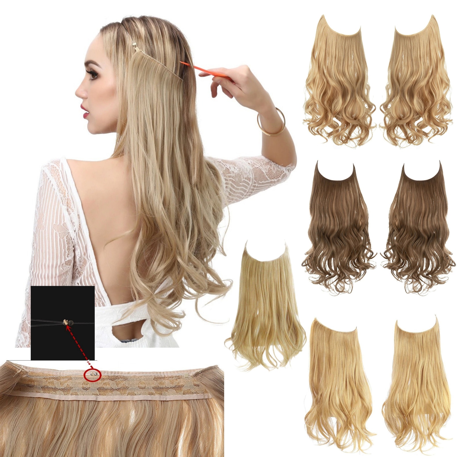 No Clip Straight Halo Hair Extensions Ombre Synthetic Natural Etsy