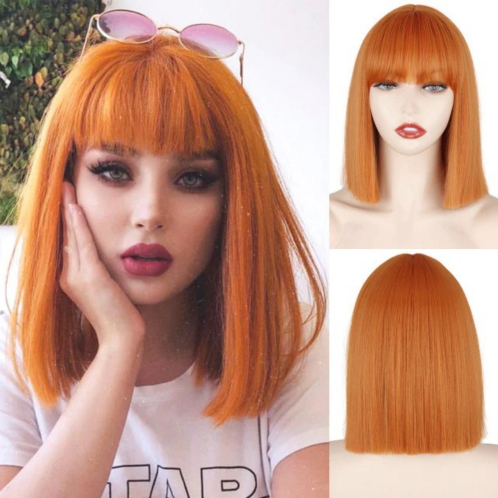 Short Straight Orange Color Bob Wig Synthetic Hair Wig for Etsy