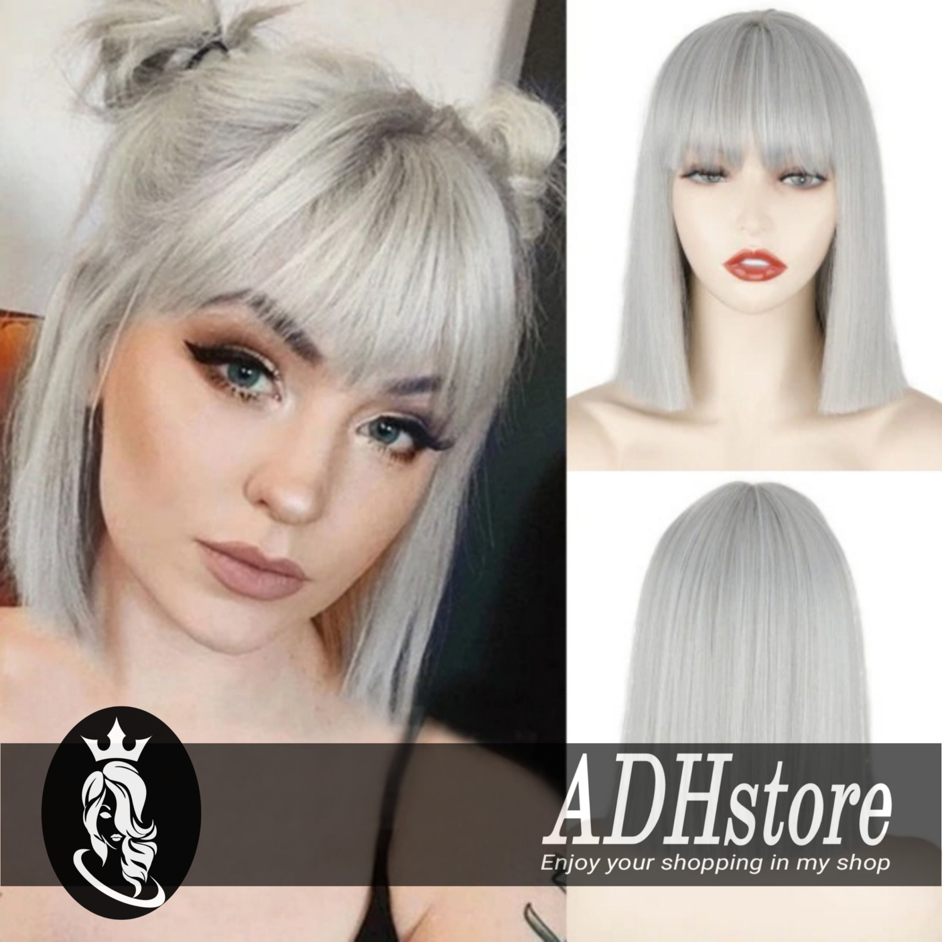 Gray Wig Short Straight Wigs With Bangs for Women Cosplay - Etsy New Zealand Gray Wig Short Straight Wigs With Bangs for Women Cosplay - Etsy New Zealand
