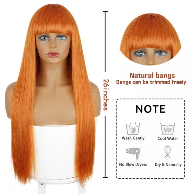 Orange Wig , Straight Wigs With Bangs for Women , Cosplay Bob Wig Etsy