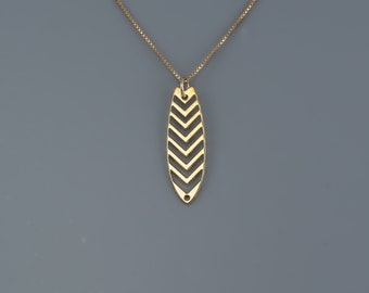 Surfboard Necklace, Golden Surfboard, Minimalist Pendant Jewelery
