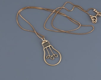 Lightbulb Necklace, Golden Lightbulb, Minimalist Pendant Jewelery