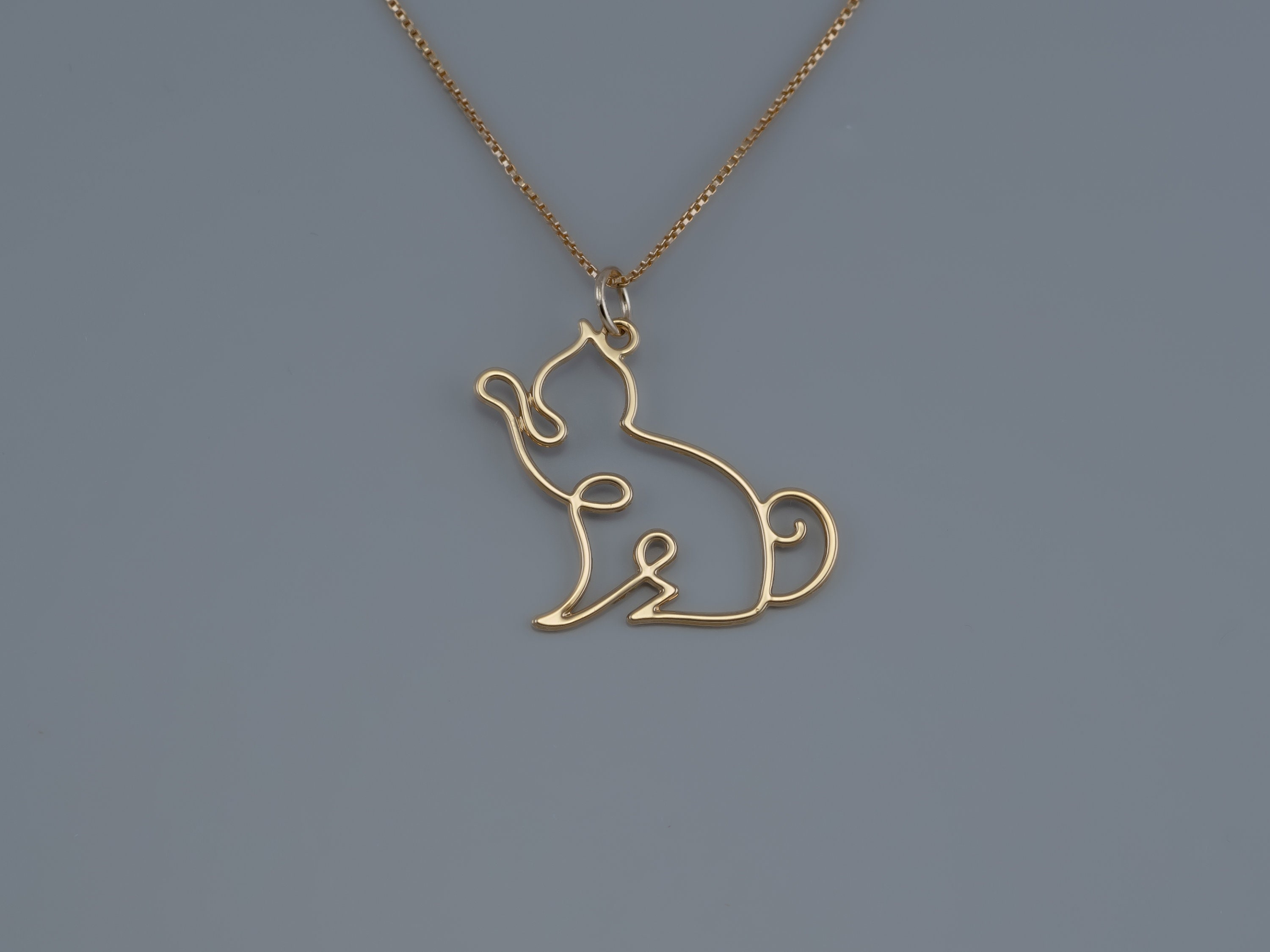 Cat Free Line Necklace, Golden Cat, Minimalist Pendant Jewelery