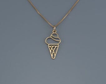 Ice Cream Cone Necklace, Golden Ice Cream Cone, Minimalist Pendant Jewelery