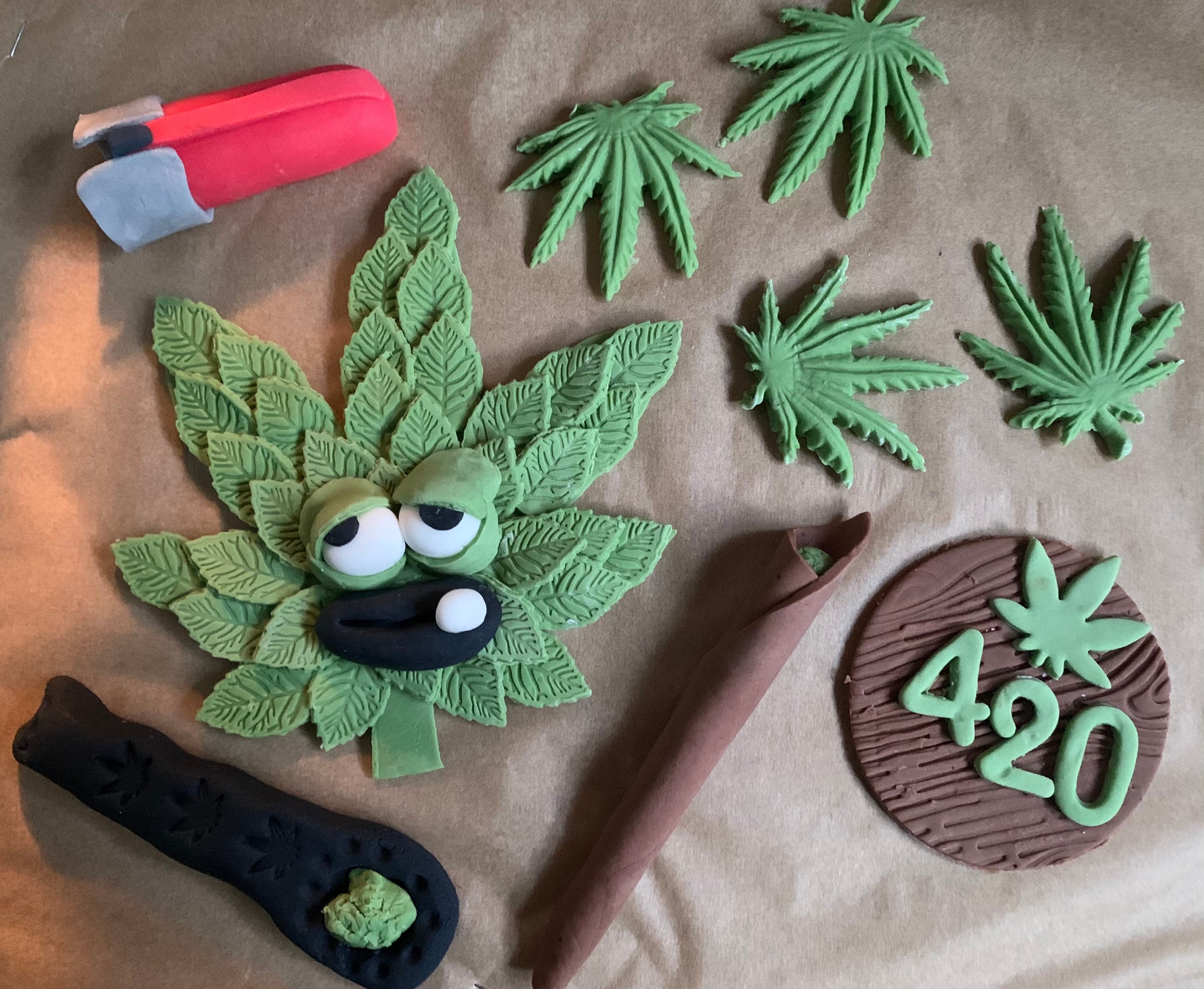 Edible Cannabis Weed Fondant Cake Topper Full Set Birthday | Etsy