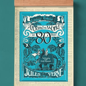 Portada del libro "La vuelta al mundo en 80 días" de Julio Verne, póster literario, arte mural para biblioteca, impresión de portada de libro, literatura francesa