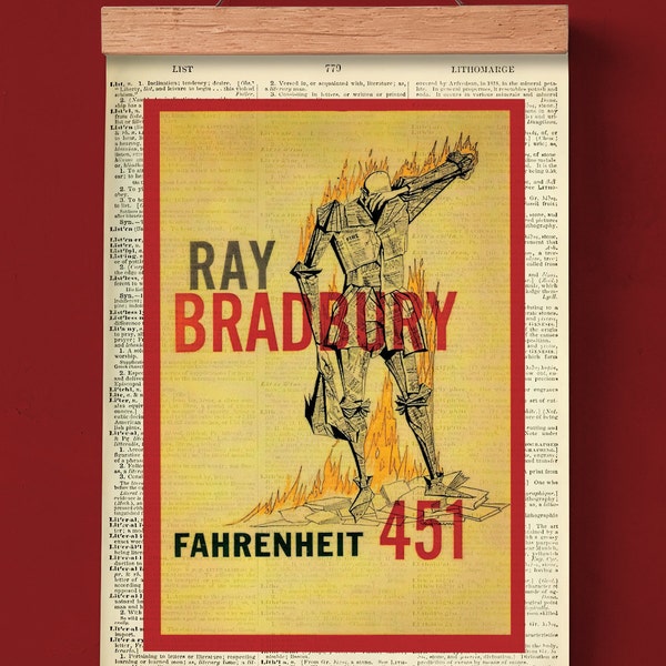 Fahrenheit 451 by Ray Bradbury, Printable Book Cover, Literary Poster, Classroom Wall Art, Printable Book Art, Book Cover Art Print