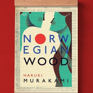 Buchumschlag aus Norwegischem Holz von Haruki Murakami, Literatur Poster, Klassenzimmer Wandkunst, Buchkunst, Buch Cover Print, japanische Literatur