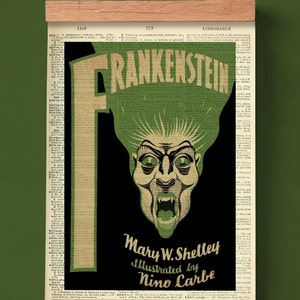 Frankenstein de Mary Shelley, portada de libro imprimible, póster literario, arte mural para el aula, arte de libro imprimible, impresión de portada de libro