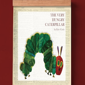 La oruga muy hambrienta de Eric Carle, portada imprimible, póster literario, arte mural para el aula, impresión de portada, literatura inglesa