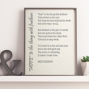 Hope Is the thing with feathers by Emily Dickinson, Printable Poetry, Poetry Wall Art,  Literary Quote Print