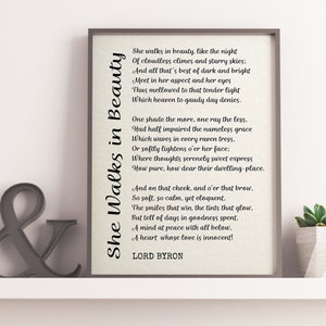 She Walks in Beauty by Lord Byron, Printable Poetry, Poetry Wall Art, Literary Quote Print image 1