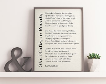 She Walks in Beauty by Lord Byron, Printable Poetry, Poetry Wall Art,  Literary Quote Print