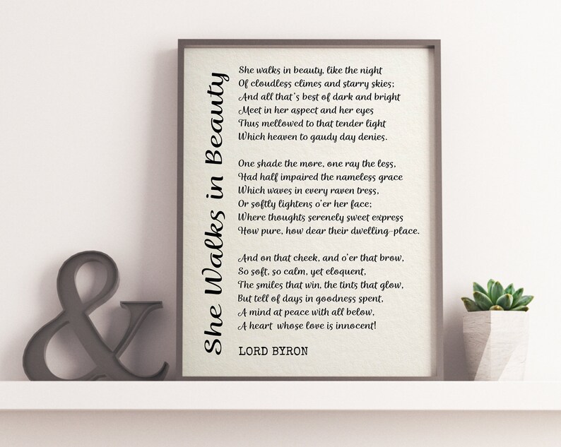 She Walks in Beauty by Lord Byron, Printable Poetry, Poetry Wall Art, Literary Quote Print image 1