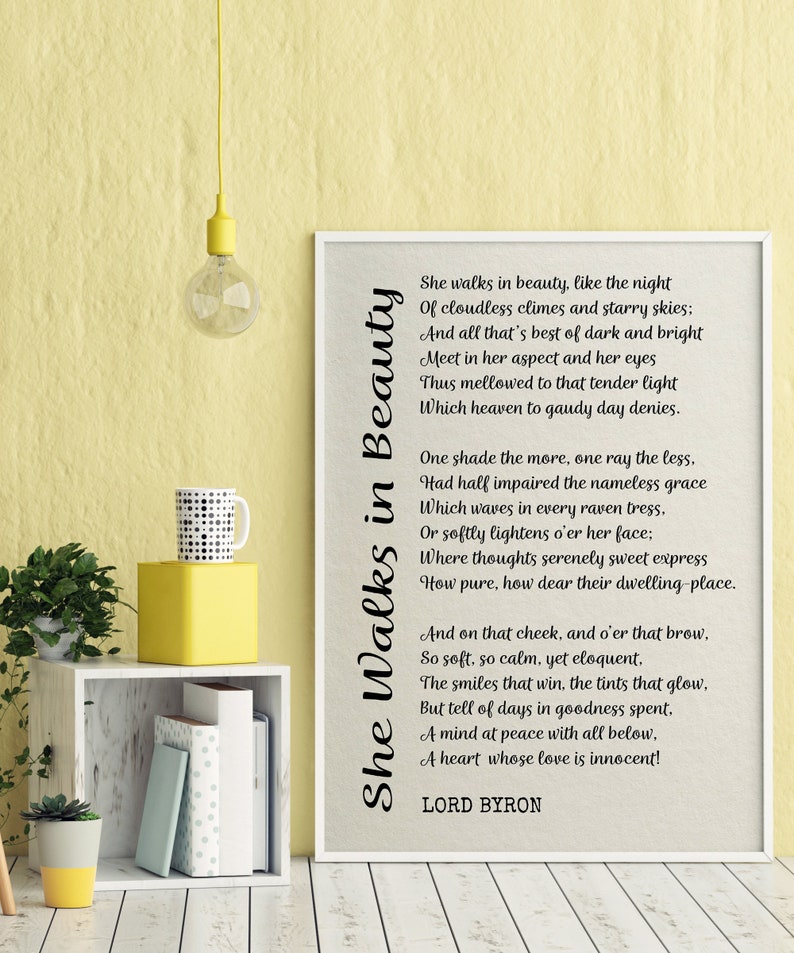 She Walks in Beauty by Lord Byron, Printable Poetry, Poetry Wall Art, Literary Quote Print image 4
