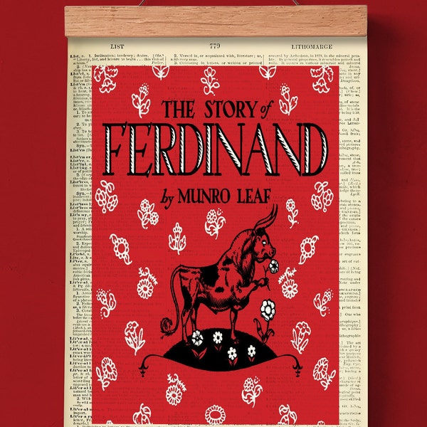 Ferdinand by Munro Leaf, Printable Book Cover, Literary Poster, Classroom Wall Art, Book Art, Children's Literature