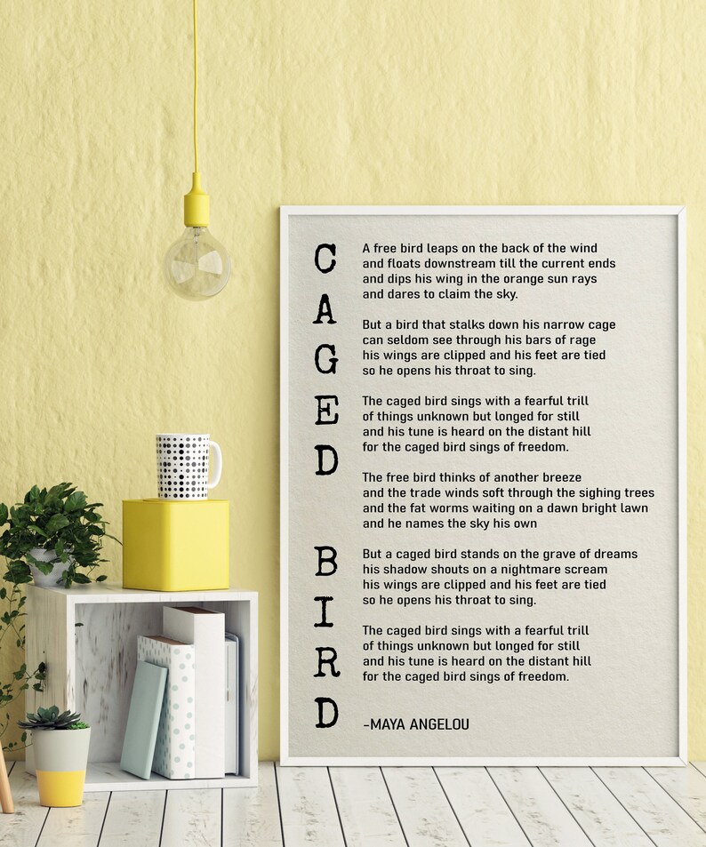 Caged Bird by Maya Angelou, Printable Poetry, Poetry Wall Art, Literary Quote Print Etsy