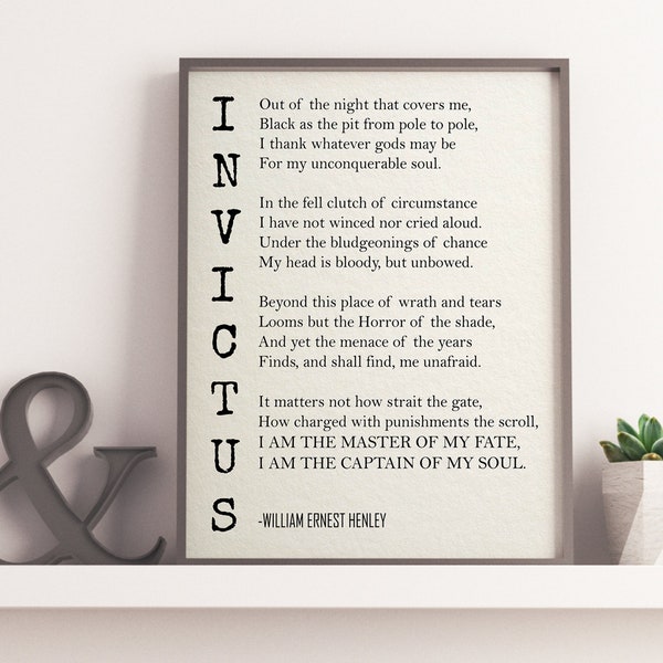 Invictus by William Ernest Henley, Printable Poetry, Poetry Wall Art,  Literary Quote Print, Inspirational Print