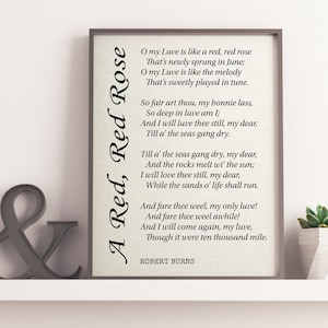 A Red,Red Rose by Robert Burns, Printable Poetry, Poetry Wall Art,  Literary Quote Print