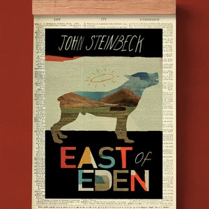 East of Eden door John Steinbeck, afdrukbare boekomslag, literaire poster, bibliotheekmuurkunst in de klas, boekomslag afdrukken, Amerikaanse literatuur