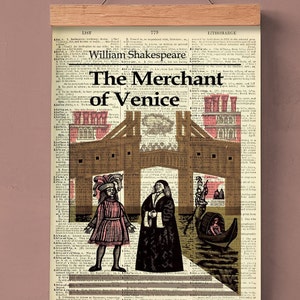 Il mercante di Venezia di Shakespeare, poster stampabile, arte murale per aule, arte libraria, stampa di copertine di libri, arte della letteratura inglese
