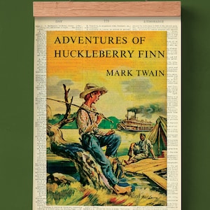 Las aventuras de Huckleberry Finn de Mark Twain, portada imprimible, póster literario, arte mural para el aula, impresión de portada, póster infantil