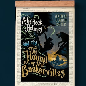 Book Cover of The Hound of Baskerville by Arthur Conan Doyle, Sherlock Holmes, Literary Wall Art, Living Room Hanging, Printable Book Poster