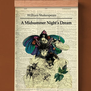 Ein Sommernachtstraum von Shakespeare, druckbares Poster, Klassenzimmerwandkunst, Buchkunst, Buchumschlagdruck, Englisch beleuchtet, Wörterbuch
