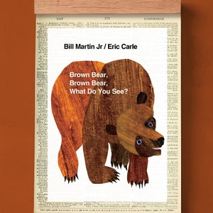 Oso pardo de Bill Martin Jr., portada imprimible, póster literario, arte mural para el aula, arte literario, literatura infantil