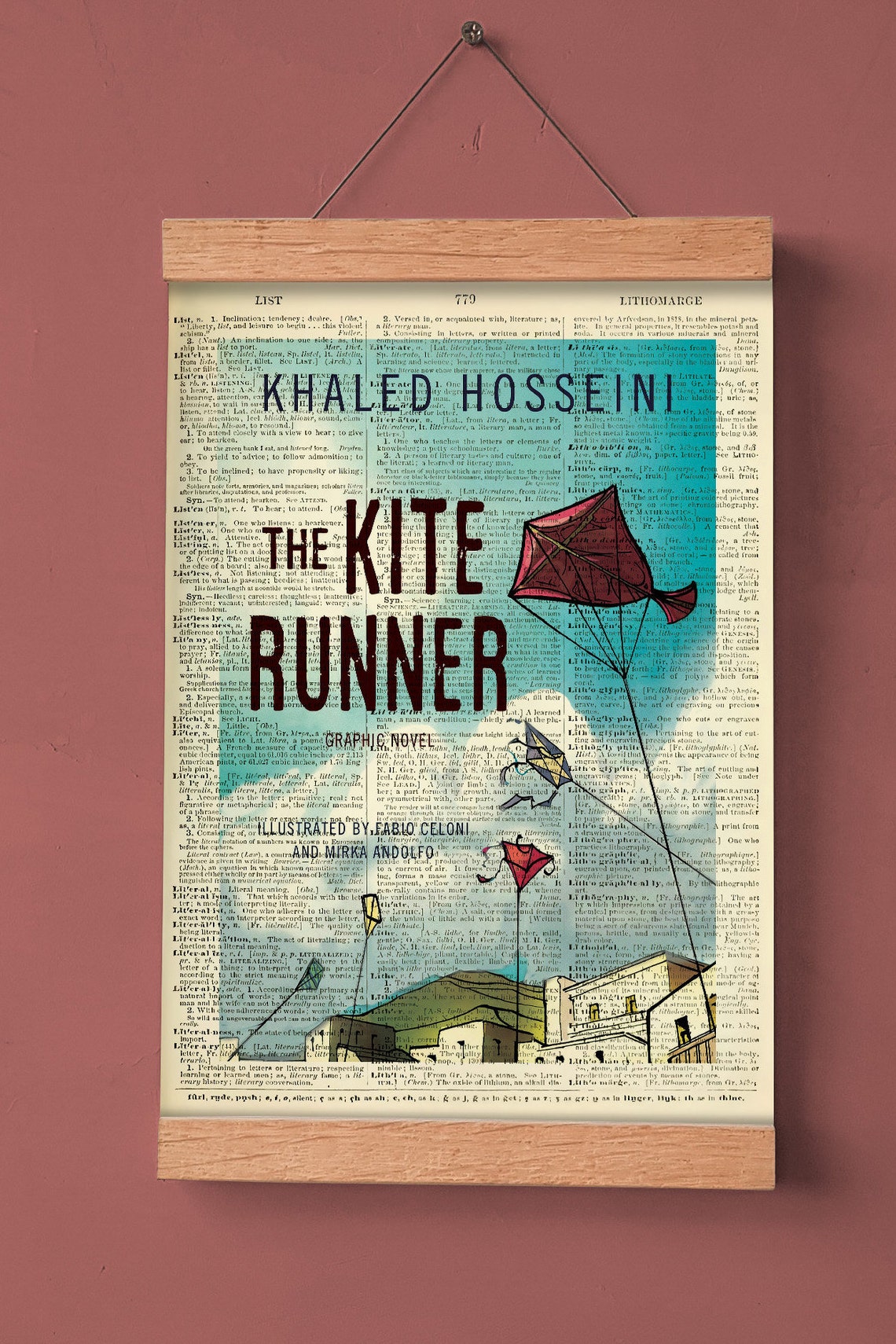 Book Cover of The Kite Runner by Khaled Hosseini Literary Etsy