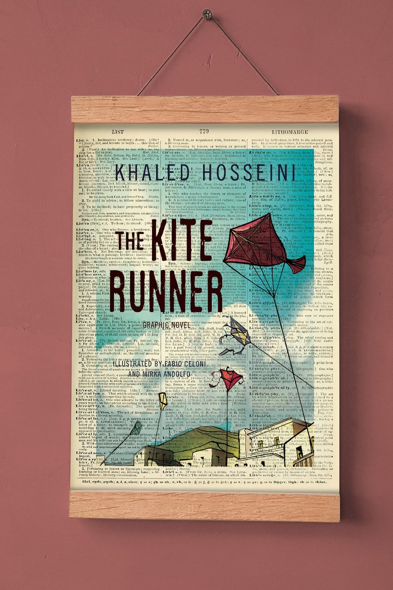 Book Cover of The Kite Runner by Khaled Hosseini Literary Etsy