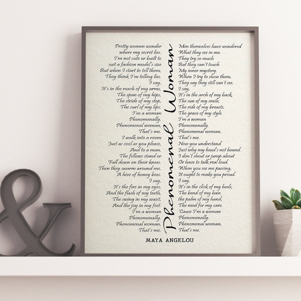 Phenomenal Woman by Maya Angelou, Printable Poetry, Poetry Wall Art,  Literary Quote Print